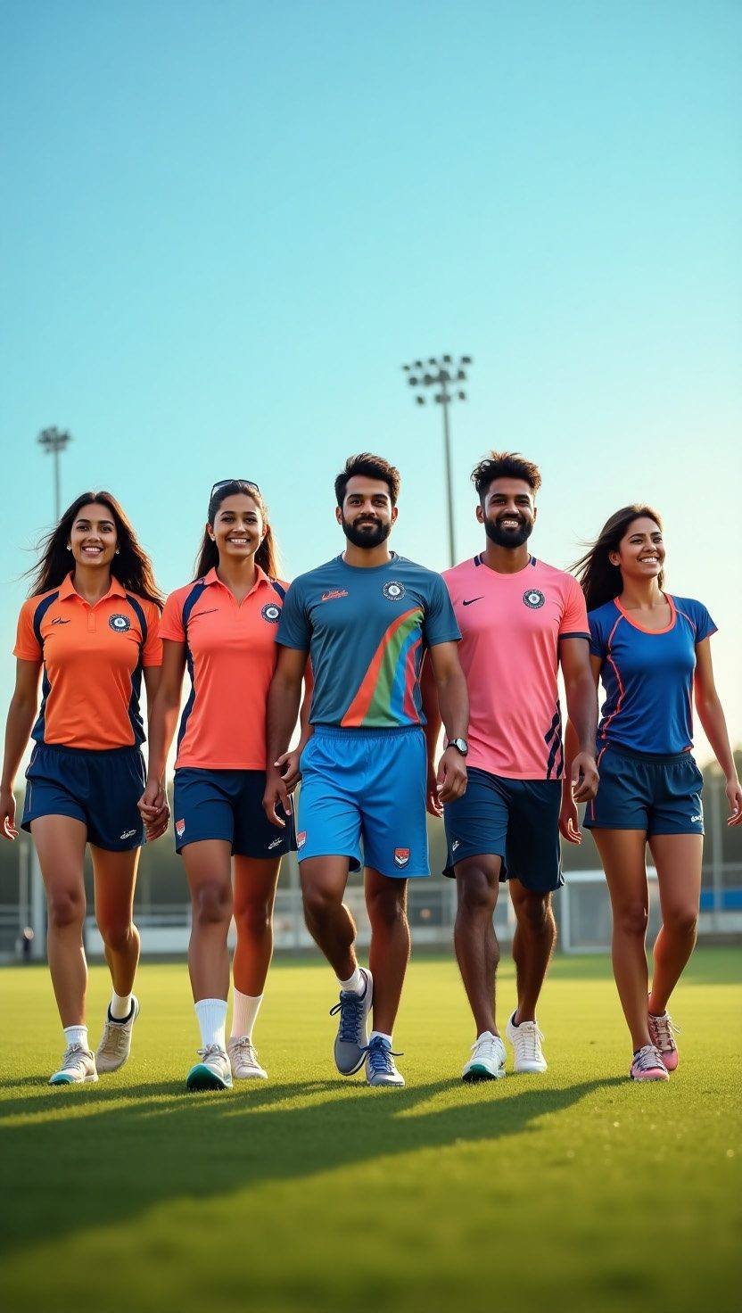 Athletes in colourful performance sportswear on a field